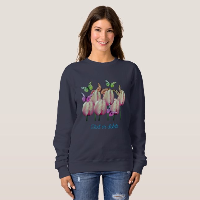 Butterflies Pink Tulip Flowers Personalised  Sweatshirt (Front Full)