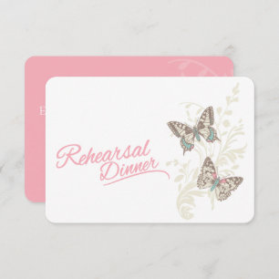 Butterflies pink wedding rehearsal dinner invite