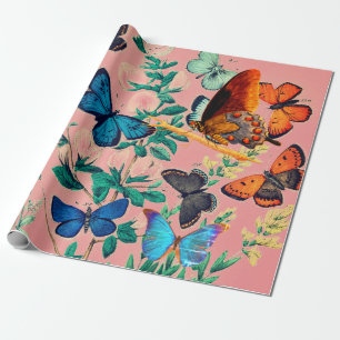 BUTTERFLIES PINK WRAPPING PAPER