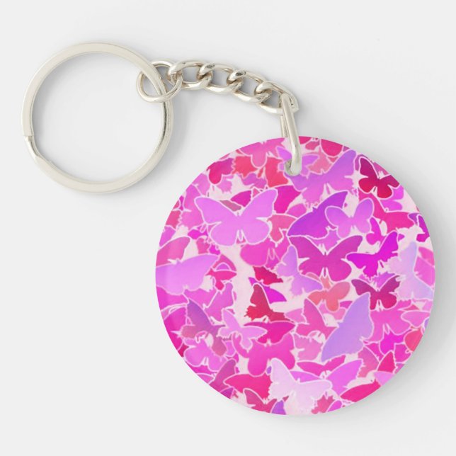Butterflies, purple, lavender, pink key ring (Front)