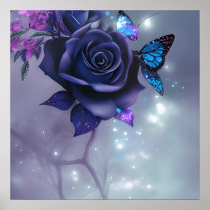 Butterflies & Purple Rose Poster