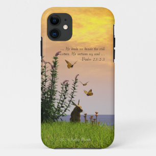 Butterflies, Rabbit, and Psalm 23:2-3 Case-Mate iPhone Case