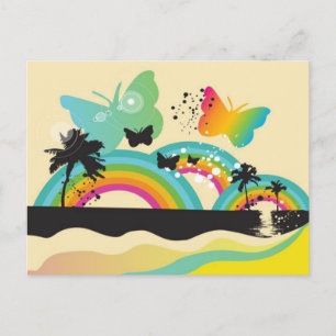 Butterflies Rainbows and Palm Trees Postcard