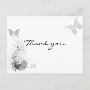 Butterflies Rose Flourish Black White Thank You Postcard