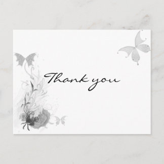 Butterflies Rose Flourish Black White Thank You Postcard