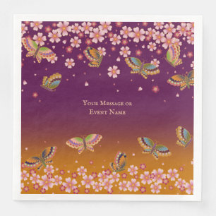 Butterflies Sakura Blossoms Gold Plum Personalised Napkin