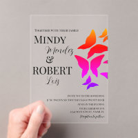 Butterflies Script Rainbow Wedding Invitation
