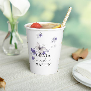 Butterflies Script Wedding Paper Cups