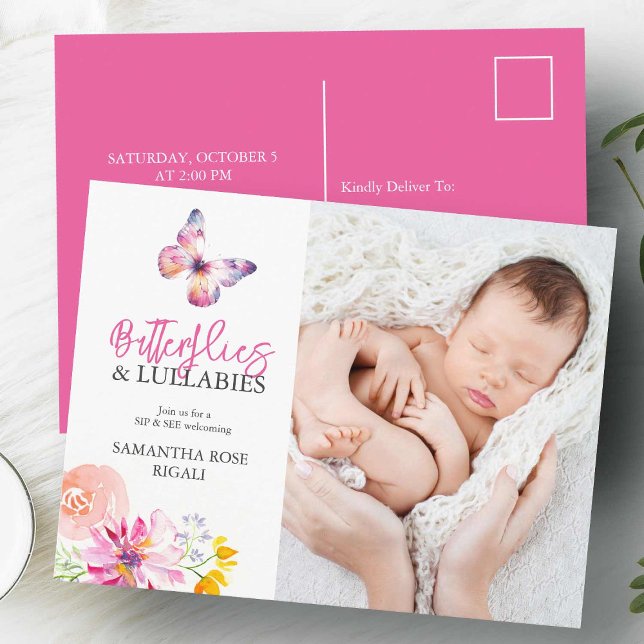 Butterflies Sip and See Baby Shower Invites (Sip and see baby shower invitations pink floral and butterflies)