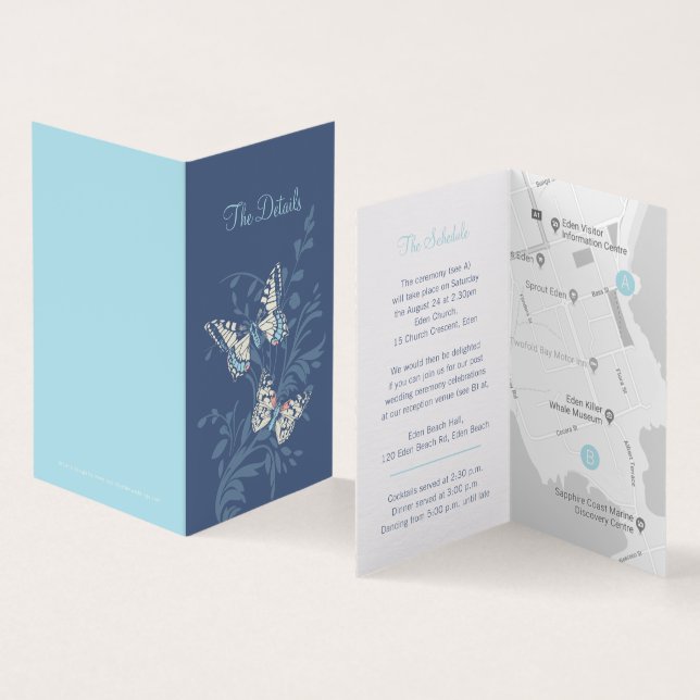 Butterflies sky blue wedding detail schedule map (Inside and Outside)