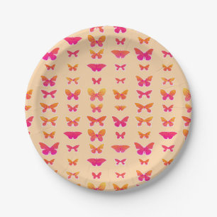 Butterflies, soft orange, coral pink, gold paper plate