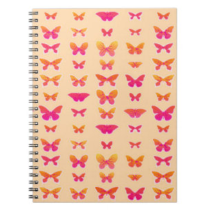 Butterflies, soft orange, coral pink, gold spiral notebook