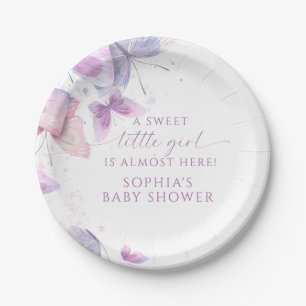 Butterflies Sweet Little Girl Baby Shower Paper Plate