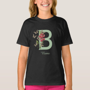 Butterflies Sweet Pea Monogram Initial B Name   T-Shirt