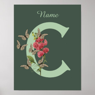 Butterflies Sweet Pea Monogram Initial C Name   Poster