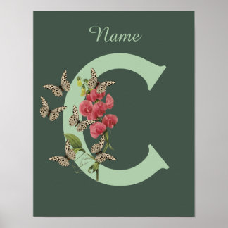Butterflies Sweet Pea Monogram Initial C Name Poster