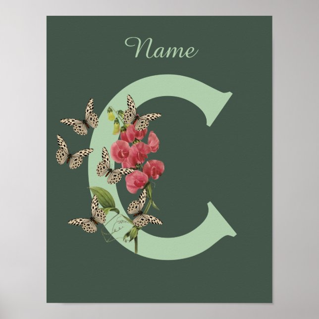 Butterflies Sweet Pea Monogram Initial C Name   Poster (Front)