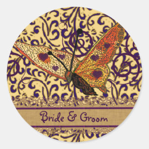Butterflies Swirl Purple and Orange Classic Round Sticker