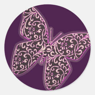 Butterflies Swirl Purple Classic Round Sticker