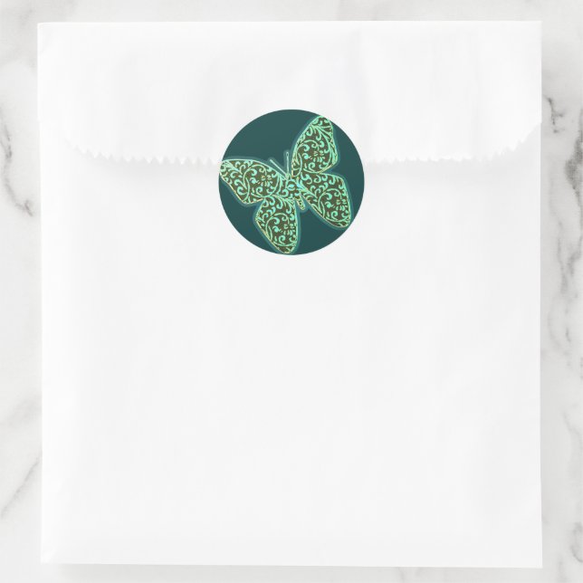 Butterflies Swirls Green Classic Round Sticker (Bag)