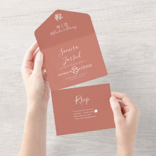 Butterflies  Terracotta Earthy Wedding All In One Invitation