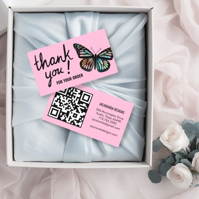 Butterflies Thank You for Your Order QR Code Business Card (Fun butterfly thank you business cards with QR code)