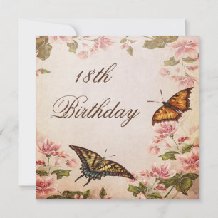 Butterflies & Vintage Almond Blossom 18th Birthday Invitation