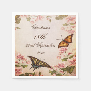 Butterflies & Vintage Almond Blossom Serviettes Napkin