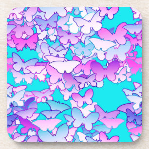 Butterflies, violet and turquoise coaster