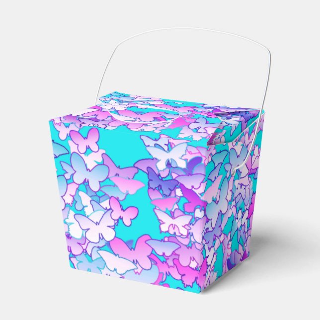 Butterflies, violet and turquoise favour box (Front Side)