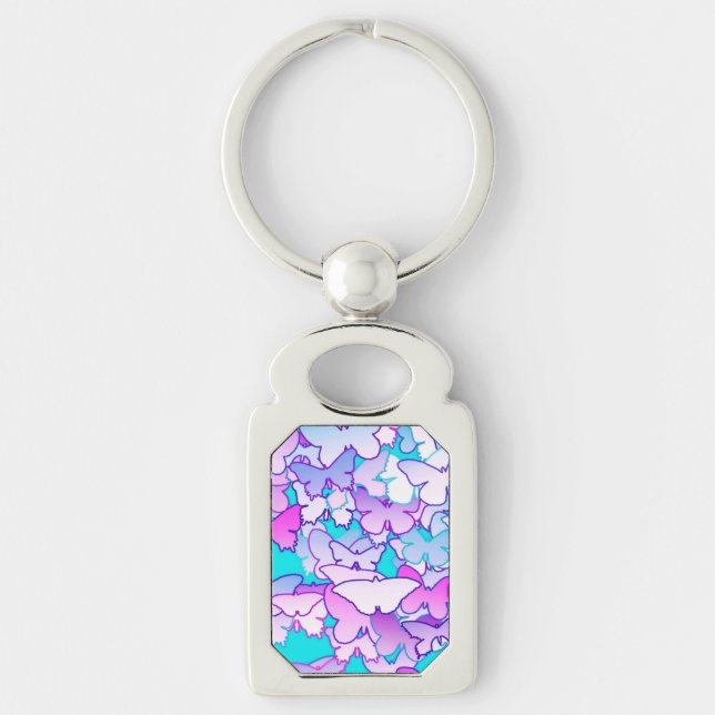 Butterflies, violet and turquoise key ring (Front)