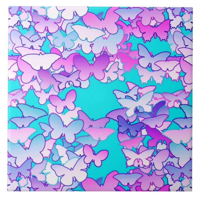 Butterflies, violet and turquoise tile (Front)