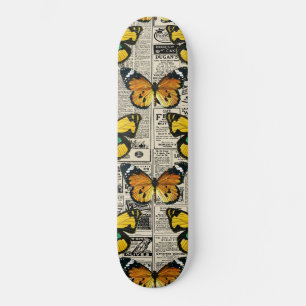Butterflies Warm Colour Vintage Newspaper Butterfl Skateboard