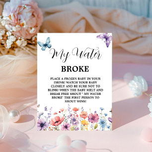 Butterflies water broke Baby  Shower Game sign