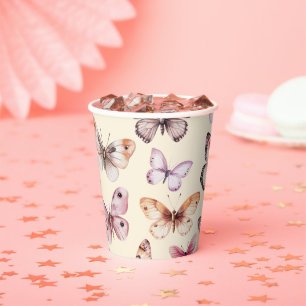 Butterflies Watercolor Bday Bridal Baby Shower Paper Cups
