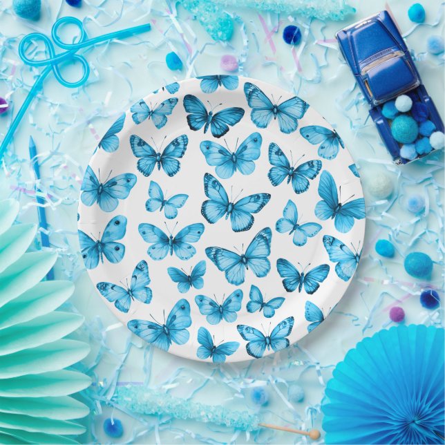 Butterflies Watercolor Bday Bridal Baby Shower  Paper Plate (Party)