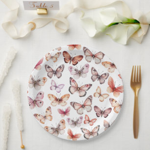 Butterflies Watercolor Bday Bridal Baby Shower Paper Plate