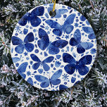 Butterflies Watercolor Blue Ceramic Tree Decoration<br><div class="desc">Indigo blue and white watercolor butterfly painting.</div>