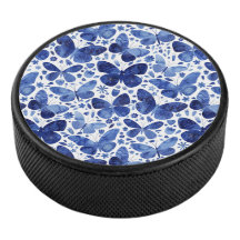 Butterflies Watercolor Blue Hockey Puck
