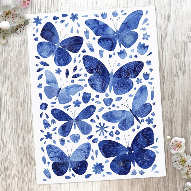 Butterflies Watercolor Blue Postcard (Creator Uploaded)