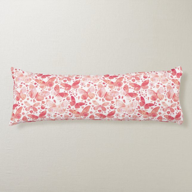 Butterflies Watercolor Coral Pink Body Cushion (Front)