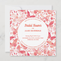 Butterflies Watercolor Coral Pink Bridal Shower