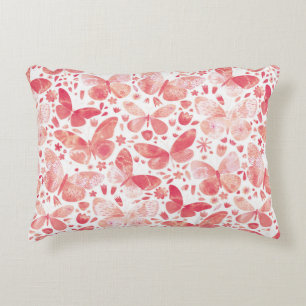 Butterflies Watercolor Coral Pink Decorative Cushion