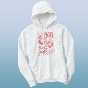 Butterflies Watercolor Coral Pink Hoodie