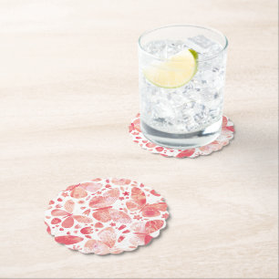 Butterflies Watercolor Coral Pink Paper Coaster