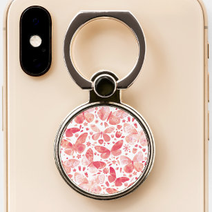Butterflies Watercolor Coral Pink Phone Ring Stand