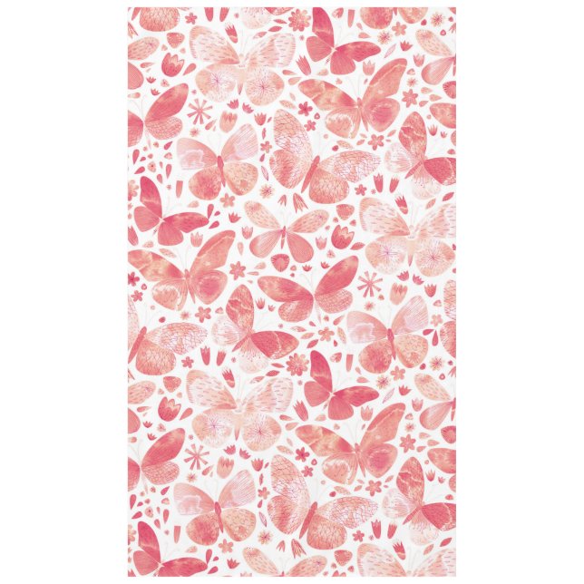 Butterflies Watercolor Coral Pink Tablecloth (Front)