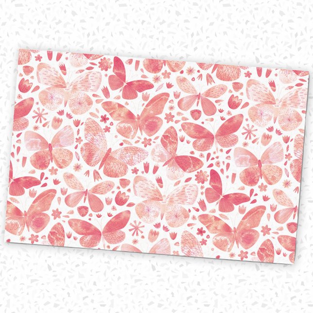 Butterflies Watercolor Coral Pink Tissue Paper (Creator Uploaded)