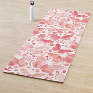 Butterflies Watercolor Coral Pink Yoga Mat