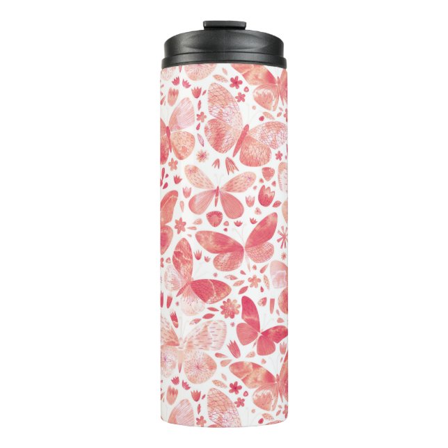 Butterflies Watercolor Coral Thermal Tumbler (Front)